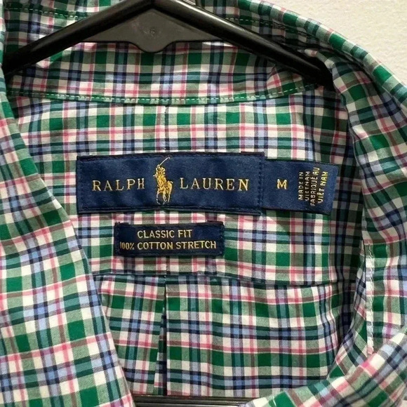 Ralph Lauren Men's M Green Checkered Long Sleeve Stretch Cotton Button-Up Shirt - Picture 3 of 8